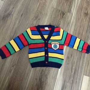 Vintage Greatest Kid on Earth Rainbow Striped Cardigan Sweater 18 Months Toddler